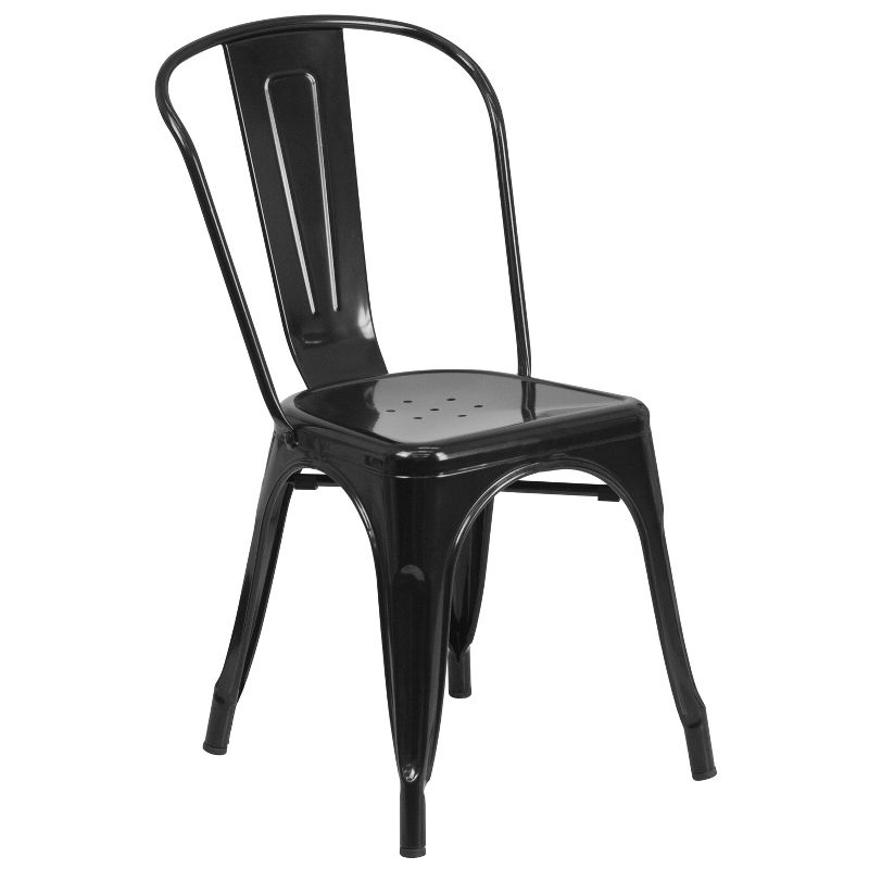 Merrick Lane Black Metal Dining Chair With Curved Vertical Slatted Back And Square Seat
