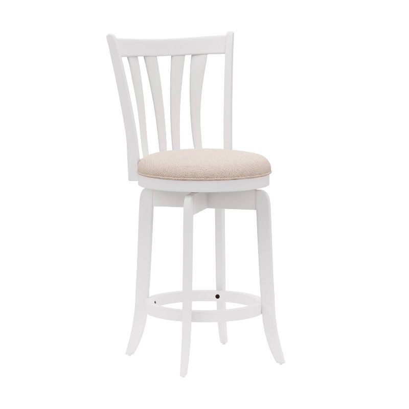 25.25" Savana Wood Swivel Counter Height Barstool White - Hillsdale Furniture: Matte Finish, Cream Upholstery
