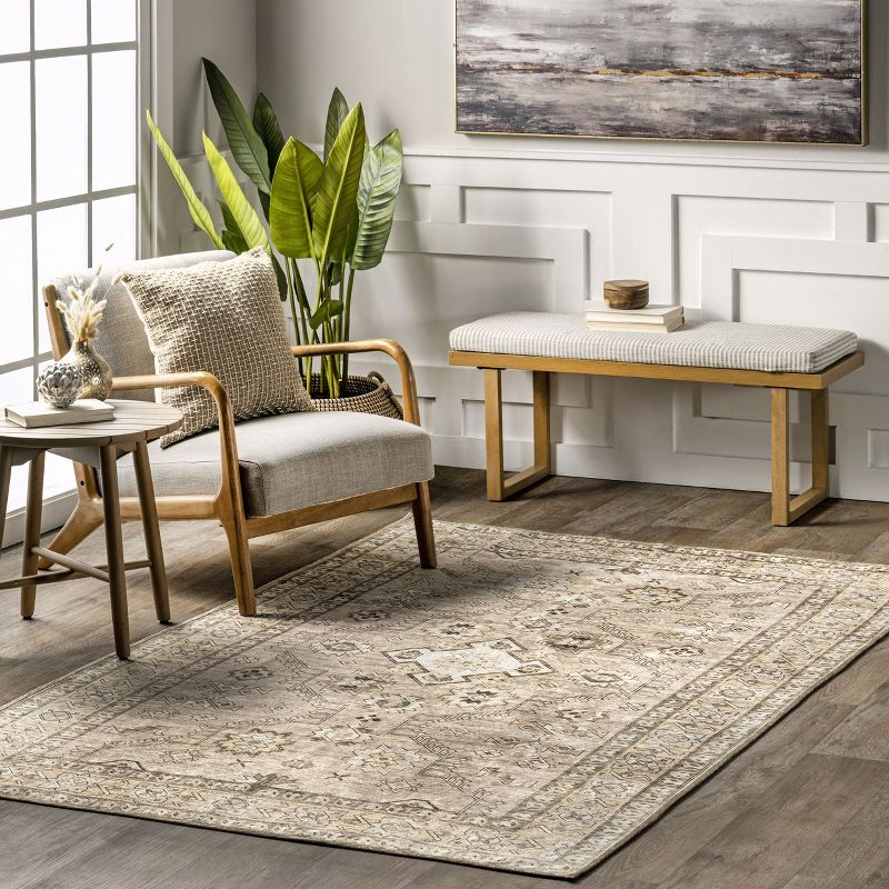 Nuloom Alecia Persian Machine Washable Indoor Area Rug, 5' x 8', Beige