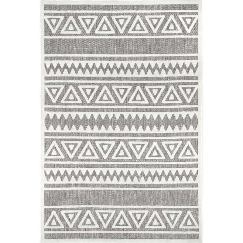 Nuloom Lanelle Geometric 5x8 Indoor/Outdoor Area Rug for Living Room Patio Deck Front Porch Kitchen, Grey/Ivory