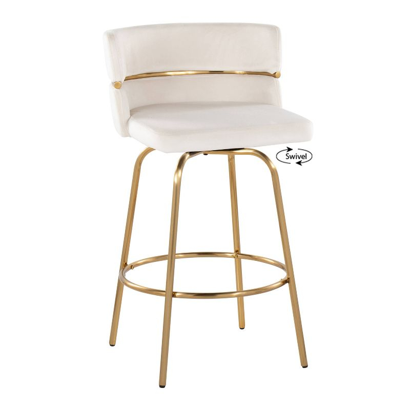 Set of 2 Cinch-Claire Counter Height Barstools Gold/Cream - LumiSource: Velvet Upholstery, Swivel, Metal Legs