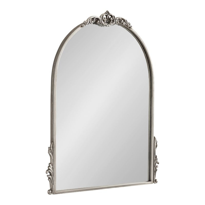 Kate & Laurel All Things Decor 21"x26" Myrcelle Decorative Framed Wall Mirror: Antique Silver, Arched, Ornate Garland Design