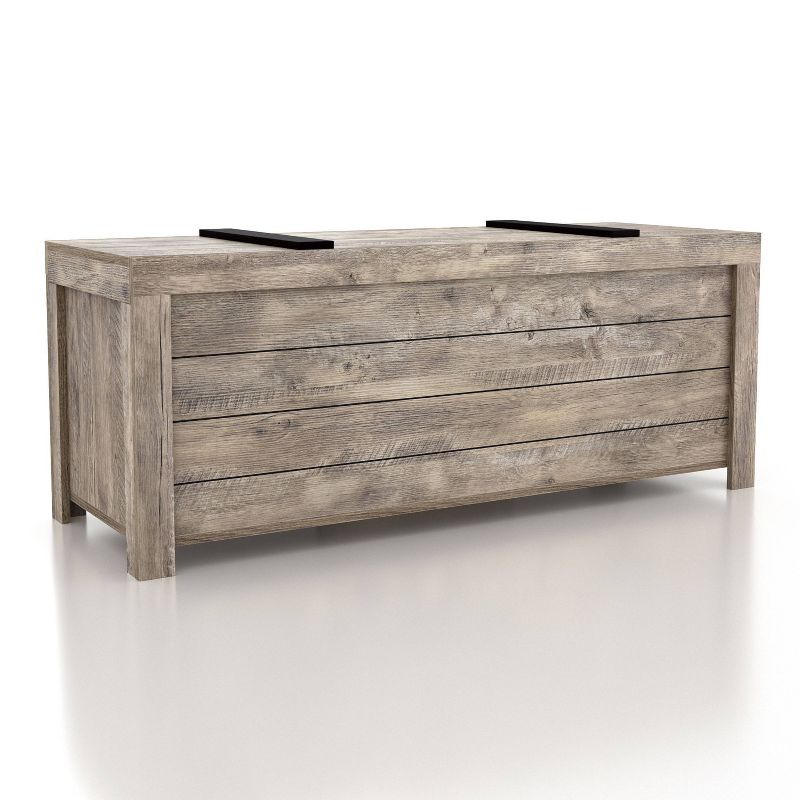 24/7 Shop At Home Mayhearn Farmhouse Storage Bench Weathered Oak: Slide Top, Wood Composite
