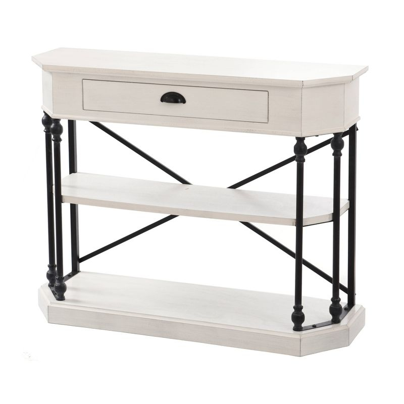 Clipped Corner Console Table with 2 Shelves and Center Drawer White - StyleCraft: Modern Hardwood Entryway Storage