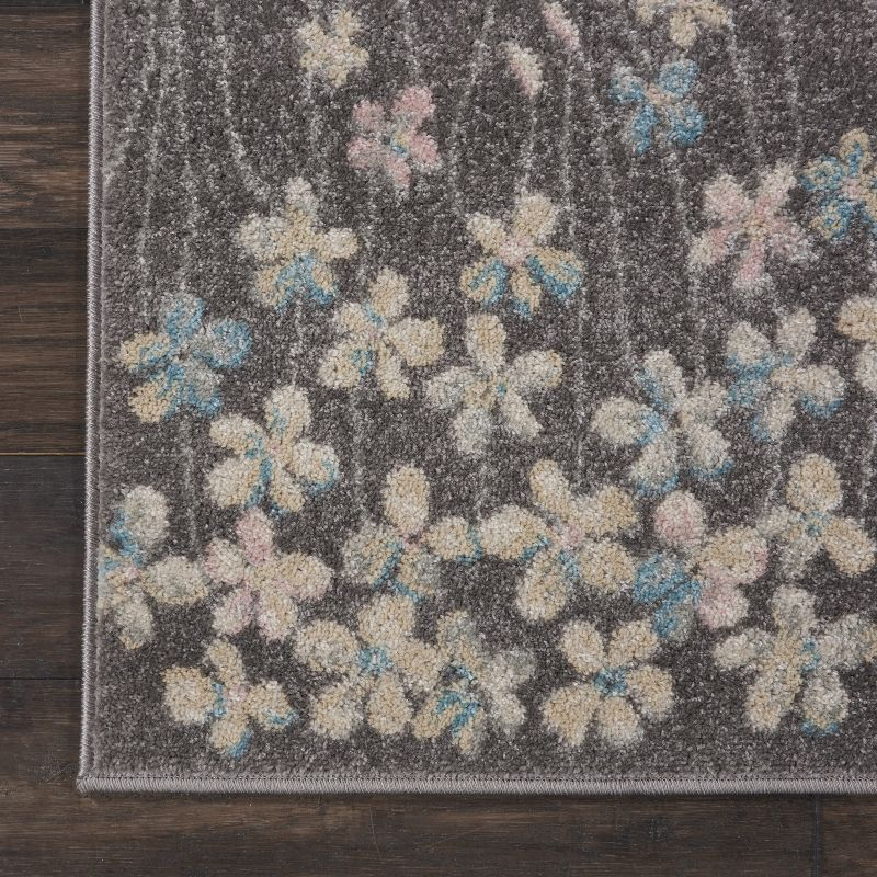 Nourison Tranquil 2'3" X 7'3" (7' Runner) Grey/Beige Indoor Area Rug Bohemian Botanical Vine and Bloom by Nourison