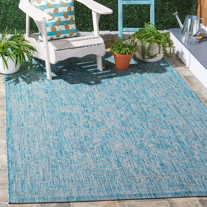 Courtyard CY8680 Power Loomed Indoor and Outdoor Area Rug - Aqua/Grey - 4'x5'7" - Safavieh