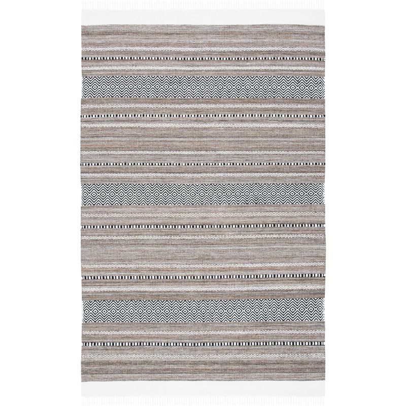 Striped Kilim STK101 Hand Woven Area Rug - Black/Ivory - 4'x6' - Safavieh.