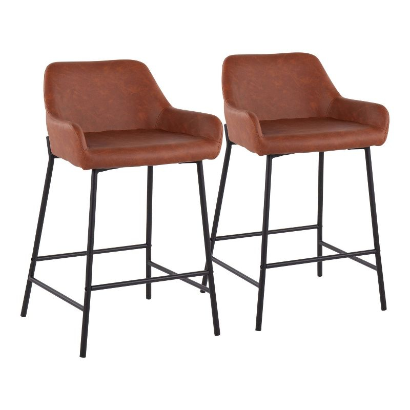 Set of 2 Daniella Metal/Faux Leather Counter Height Barstools Black/Camel - LumiSource: Padded, With Back, Fixed Height