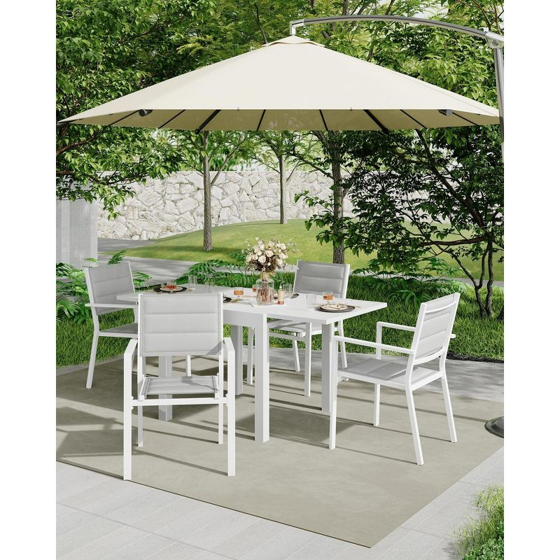 Patio Stackable Chairs Set of 2, Outdoor Aluminum Stacking Dining Chairs with Textilene Fabric for Outdoor, Patio, Deck, Backyard, White