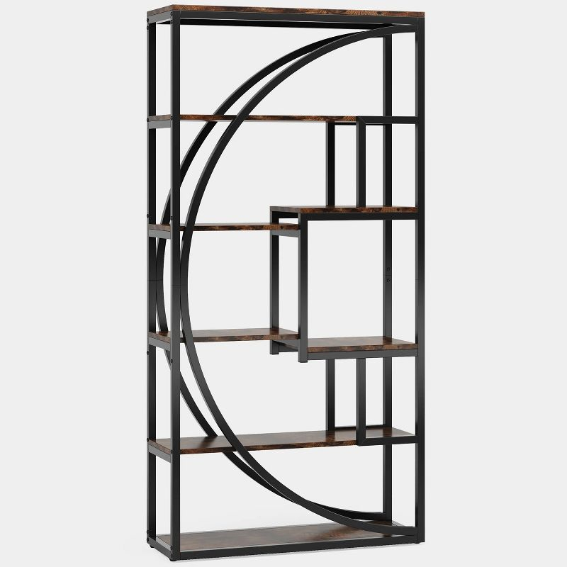 Hommoo Industrial Bookshelf Bookcase with 8 Open Storage Shelf Rustic Brown & Black