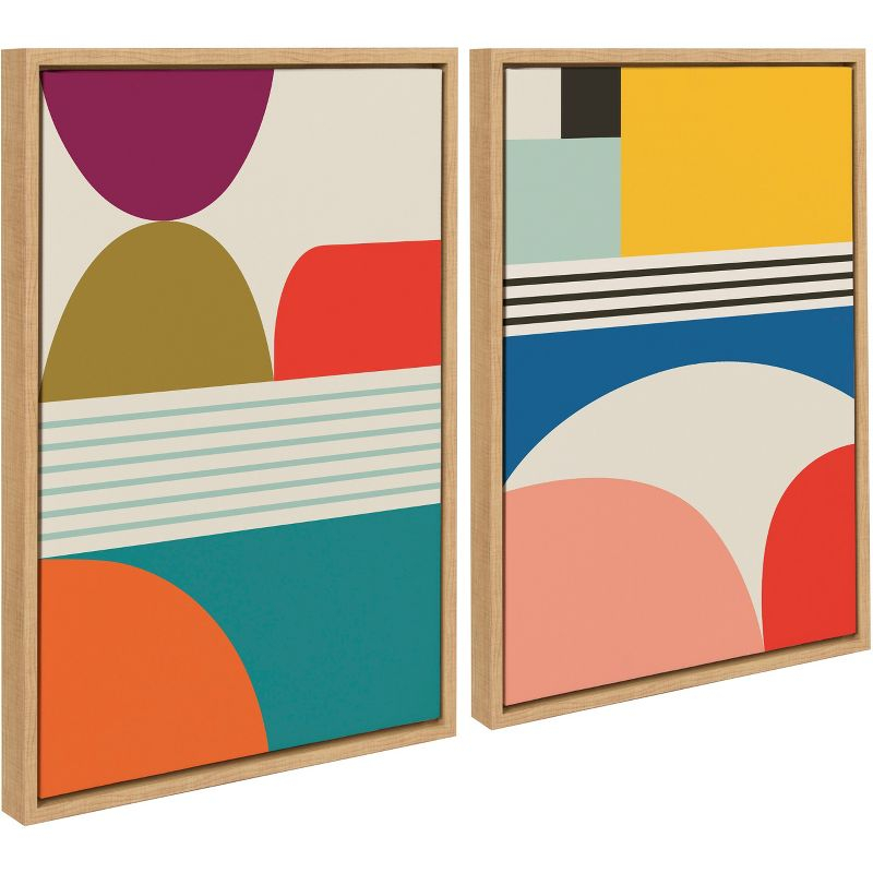 (Set of 2) 18" x 24" Sylvie Mid-Century Modern Patterns Framed Canvas Set Natural - Kate & Laurel All Things Decor