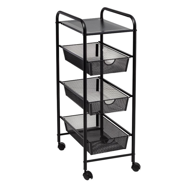 Honey-Can-Do 3 Drawer Rolling Cart Black: Utility Storage Cart with Fade-Resistant Steel, Universal Placement, 35.6" Height