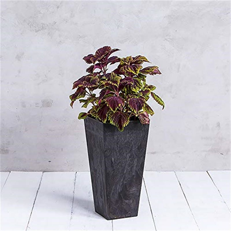 Novelty Ella Artstone Tall Square Plastic Resin Planter with Water Minder System, Black 27.5"