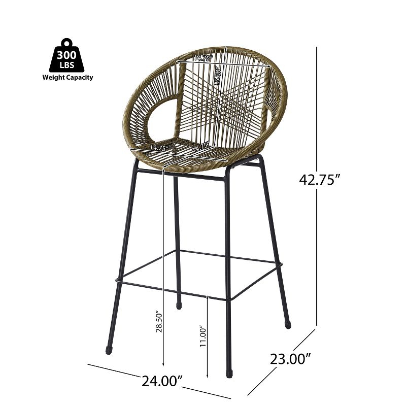 Christopher Knight Home Gwyneth Outdoor Modern Iron and Rattan Bar Stools (Set of 2), Green