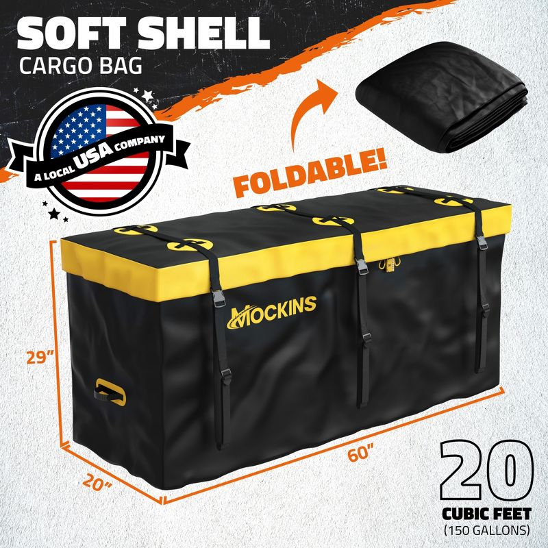 Mockins 20 Cu Ft. Yellow Weatherproof Cargo Carrier Bag (60"x20"x28.5") with Waterproof Zipper and Cargo Bag Accessories