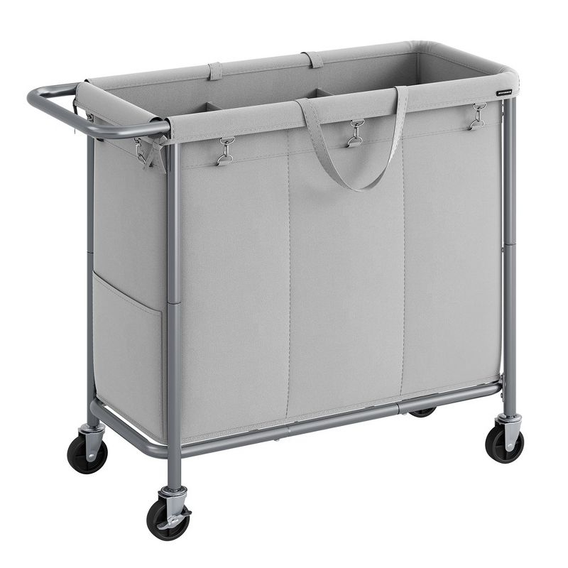 200L Laundry Sorter 3-Section Laundry Basket with Wheels Rolling Laundry Hamper with Removable Liner Dove Gray