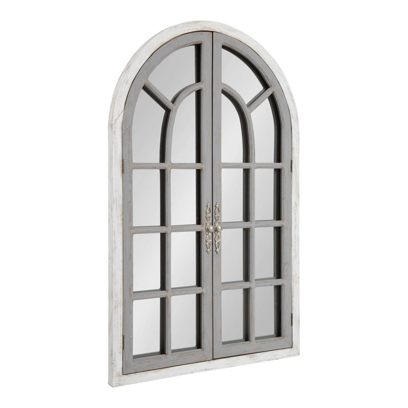 28" x 44" Boldmere Wood Windowpane Arch Mirror White/Gray - Kate and Laurel