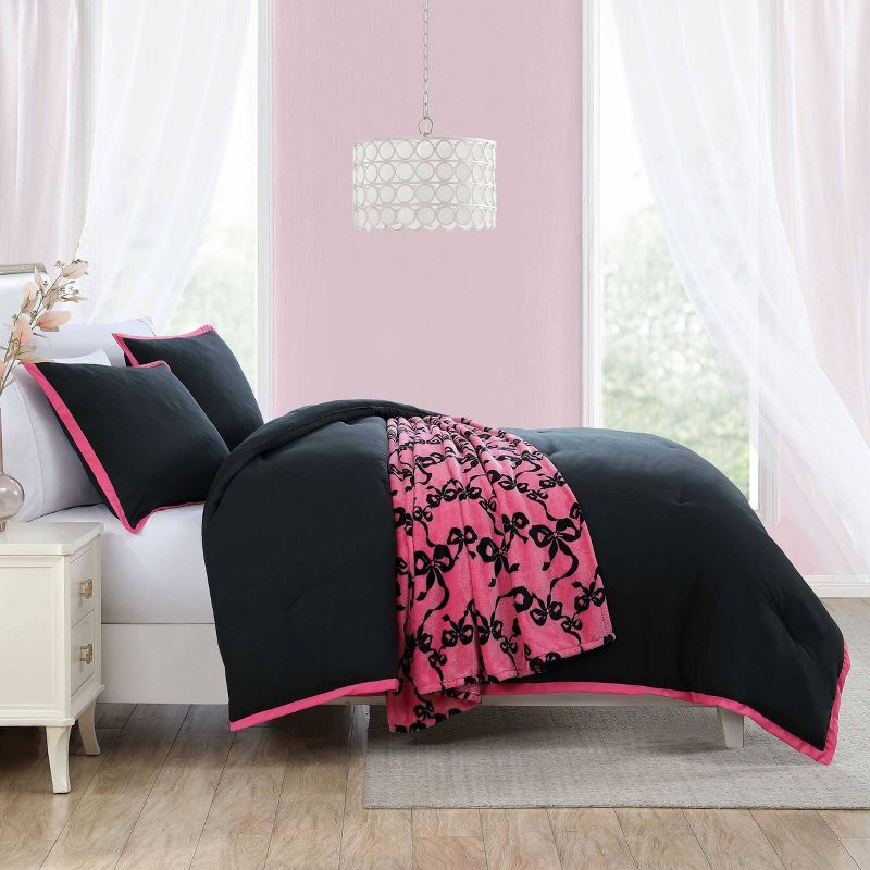 Betseyville Johnson Signature Hotel Solid Black King 4pc Comforter Sham Bonus Set