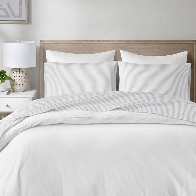 Full 200 Thread Count Printed Cotton Sheet Set Gray Stripe