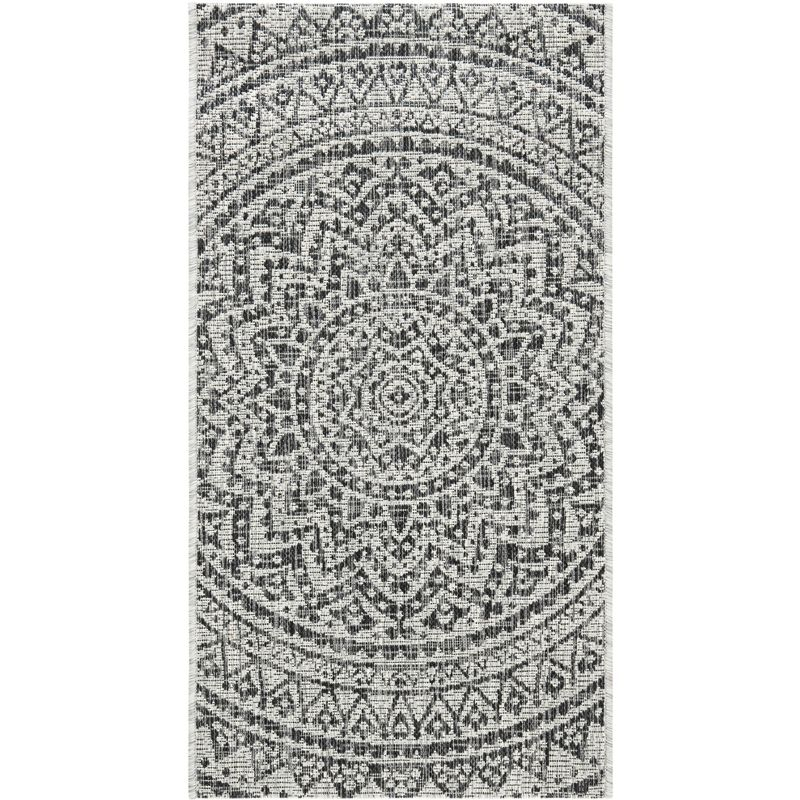 Courtyard CY8734 Power Loomed Indoor and Outdoor Accent Rug - Light Grey/Black - 2'7"x5' - Safavieh