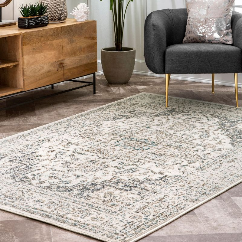 Nuloom Tanith Medallion 2x3 Accent Indoor Area Rug for Living Room Bedroom Dining Room Entryway Kitchen, Cream/Grey