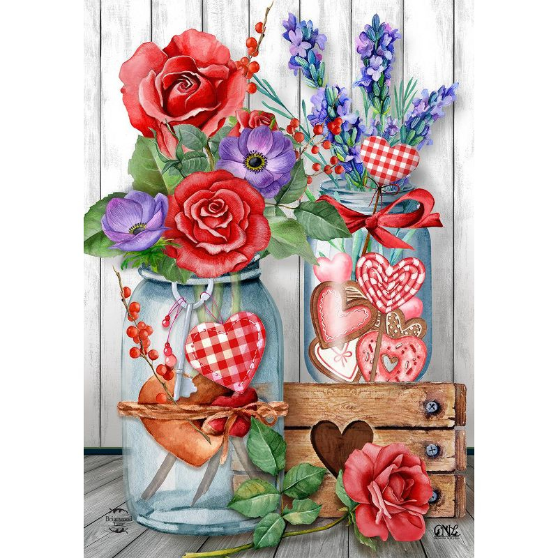 Briarwood Lane Garden Flag 12x18 For Outdoor Love Filled Mason Jars Valentine's Day For Valentine's Garden Flag Flags For Outside