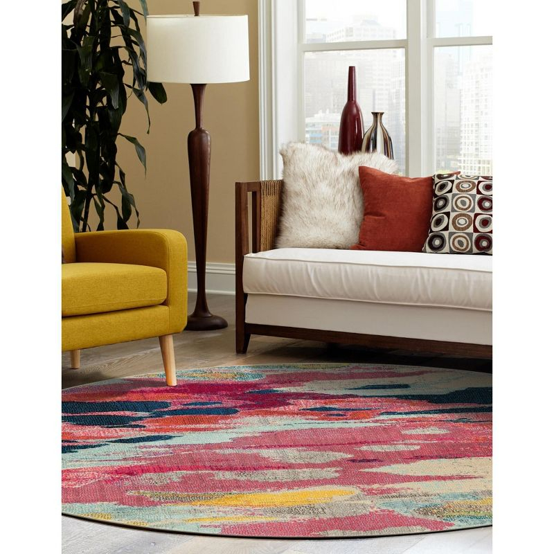 Unique Loom Estrella Collection Area Rug - Laurnell (6' 1" Round Pink/Orange)