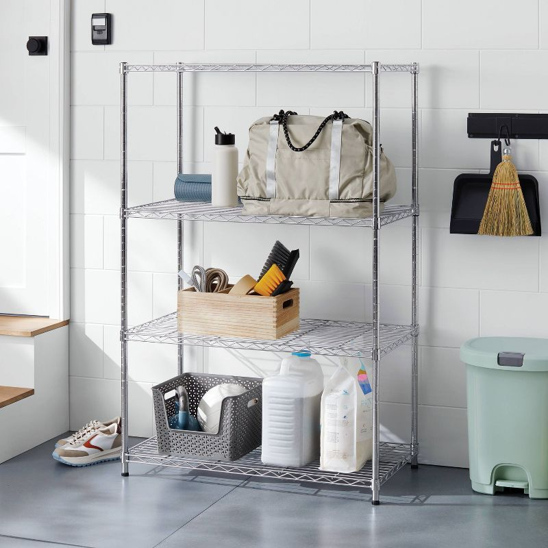 4 Tier Wide Wire Shelving Chrome - Brightroom™: Steel Utility Storage, Adjustable Feet & Shelves, 350 lb Capacity