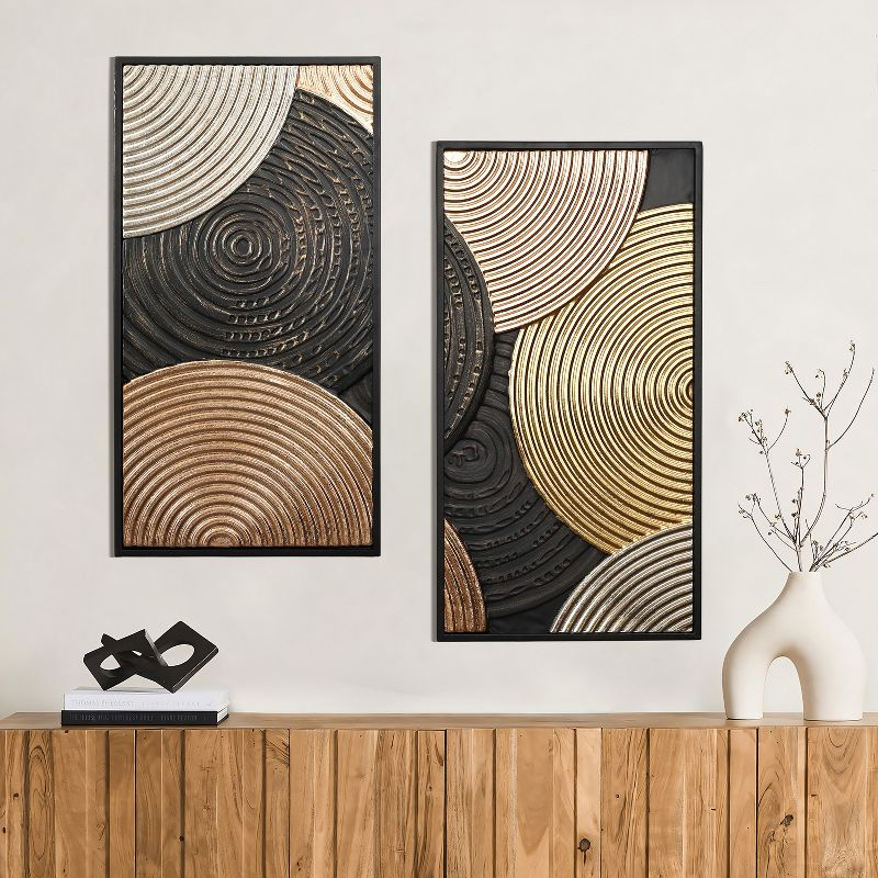 LuxenHome 2-Pc Earth Tone Circles Abstract Rectangular Metal Wall Decor Set Multicolored