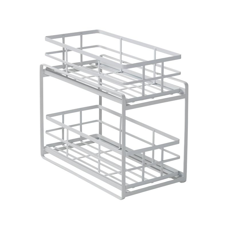 Honey-Can-Do Flat Wire Sliding Basket Organizer - White: Kitchen Organizer, Under Sink Storage, Steel, 12" H x 14" W x 8" D