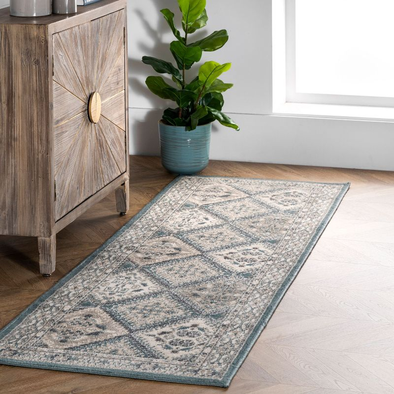 Nuloom 2x8 Becca  Tiled Indoor Area Rug, Blue, Faded Transitional Design, Stain Resistant, BedroomLiving Room, Kitchen,