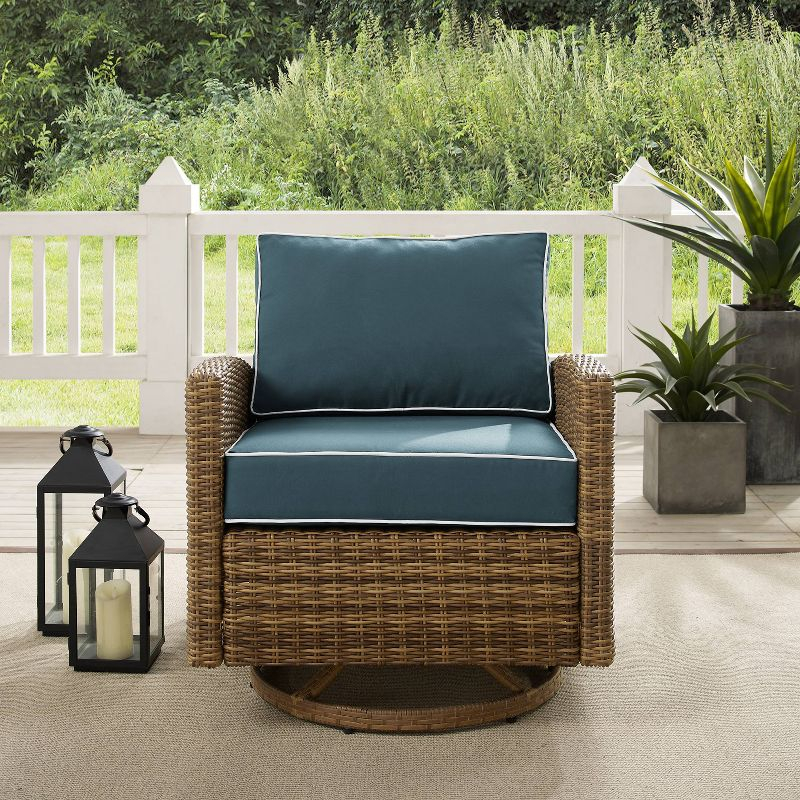 Bradenton Outdoor Steel Swivel Rocking Chair Navy/Weathered Brown - Crosley: Patio Accent, UV-Resistant