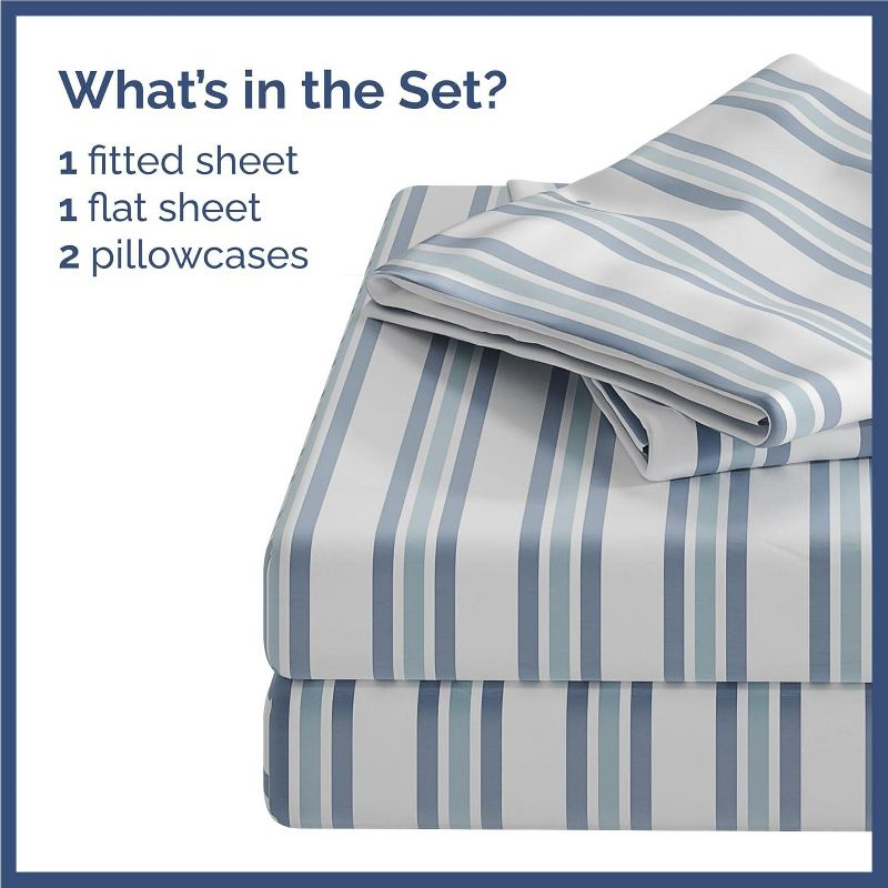 CGK Linens Kids 4 Piece Bed Sheet Set - Cute & Cozy Wrinkle-Resistant with Vibrant Designs in Blue Stripes, Size Full