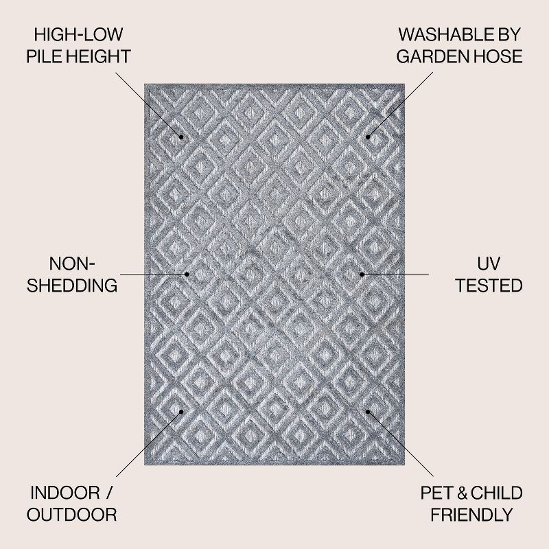 5' Round Portmany Neutral Diamond Trellis Indoor/Outdoor Area Rug, Dark Gray - JONATHAN Y