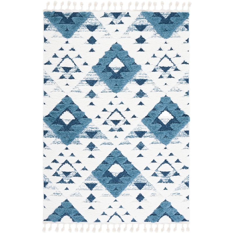 Moroccan Tassel Shag MTS688 Power Loomed Indoor Area Rug - Blue/Ivory - 8'x10' - Safavieh