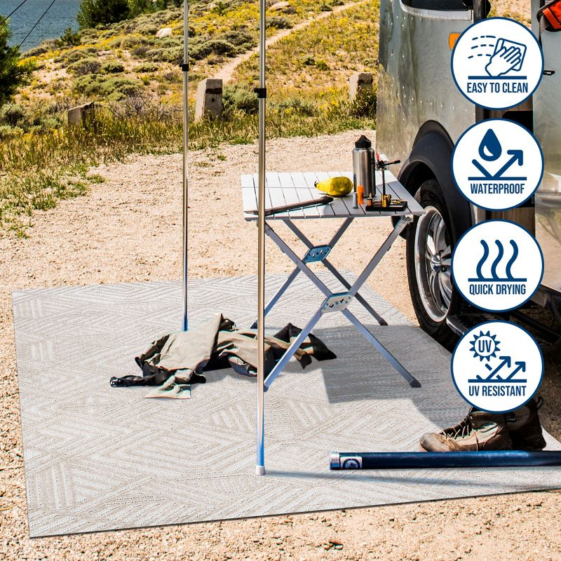 5'x8' Jordan High-Low Pile Art Deco Geometric Indoor/Outdoor Area Rug, Beige - JONATHAN Y