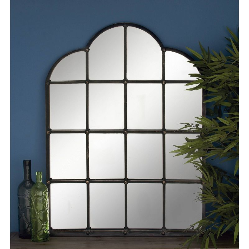 Metal Window Pane Inspired Wall Mirror with Arched Tops and Studs Black - Olivia & May