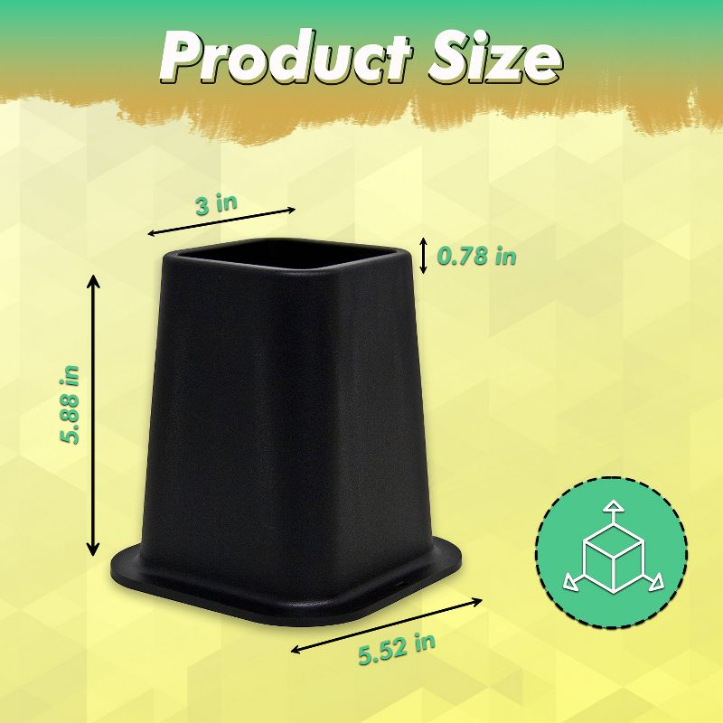 Kings Brand Furniture - Heavy Duty Premium Quality 6 Inch Bed Risers - Furniture Riser for Desk, Sofa, Couch & Table, Black, Set of 4
