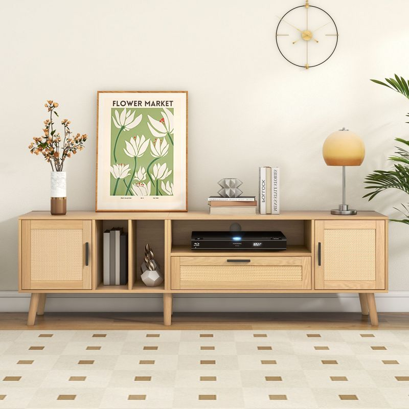 Whisen Rattan-inspired Entertainment Center TV Stand for TVs up to 80'' with 2 Cabinets and 2 Open Shelves