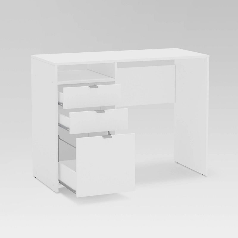 Cambridge 3 Drawer Writing Desk with Shelf White - Polifurniture: Compact Home Office, Modern Style, File Storage