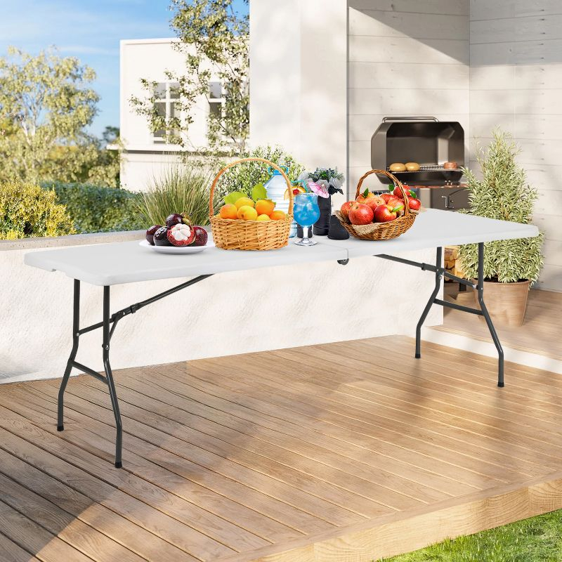 BestMassage Portable Plastic Picnic Table 8FT Outdoor Dining Table with Carrying Handle, White