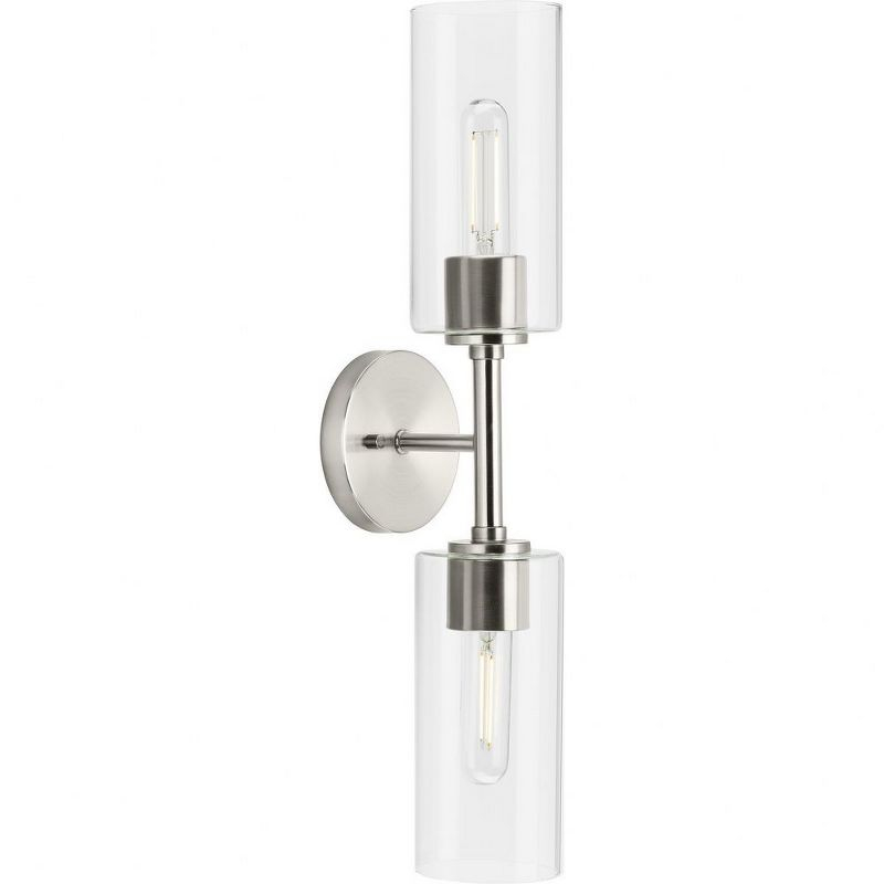 Progress Lighting Cofield 2-Light Wall Bracket, Brushed Nickel, Cylindrical Glass Shade