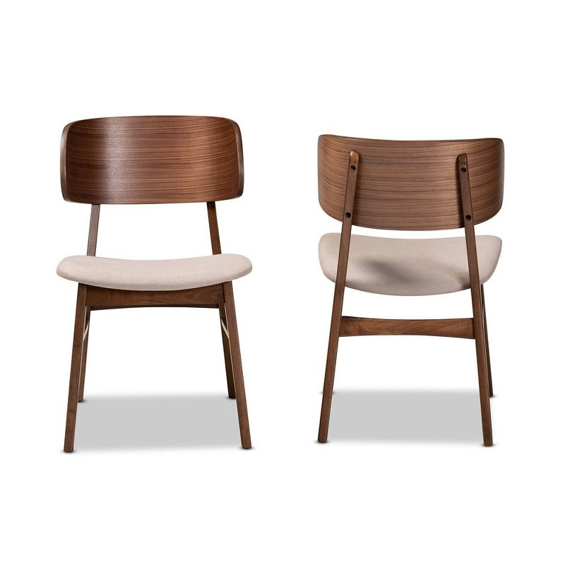 2pc Alston Fabric Upholstered Wood Dining Chair Set Beige/Walnut Brown - Baxton Studio
