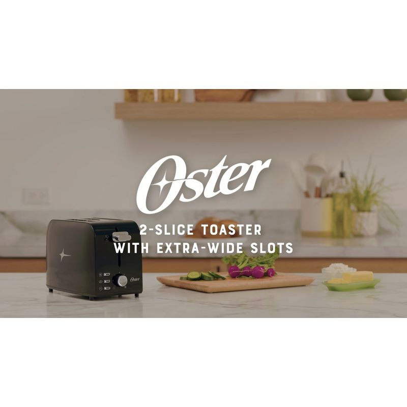 Oster 2-Slice Toaster With Extra-Wide Slots Black/Stainless Steel: Bagel Maker, 800W, Spot Clean, 1-Year Warranty