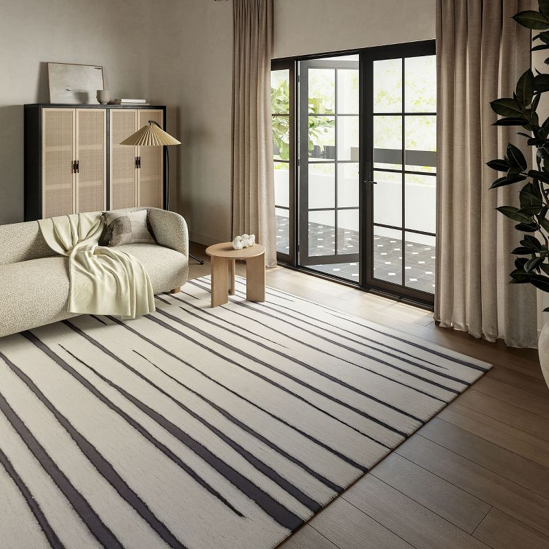 Frenshe Interiors x Rugs USA - Studio Striped New Zealand Wool Indoor Area Rug, Runner 2' 6" x 8', Studio Ivory