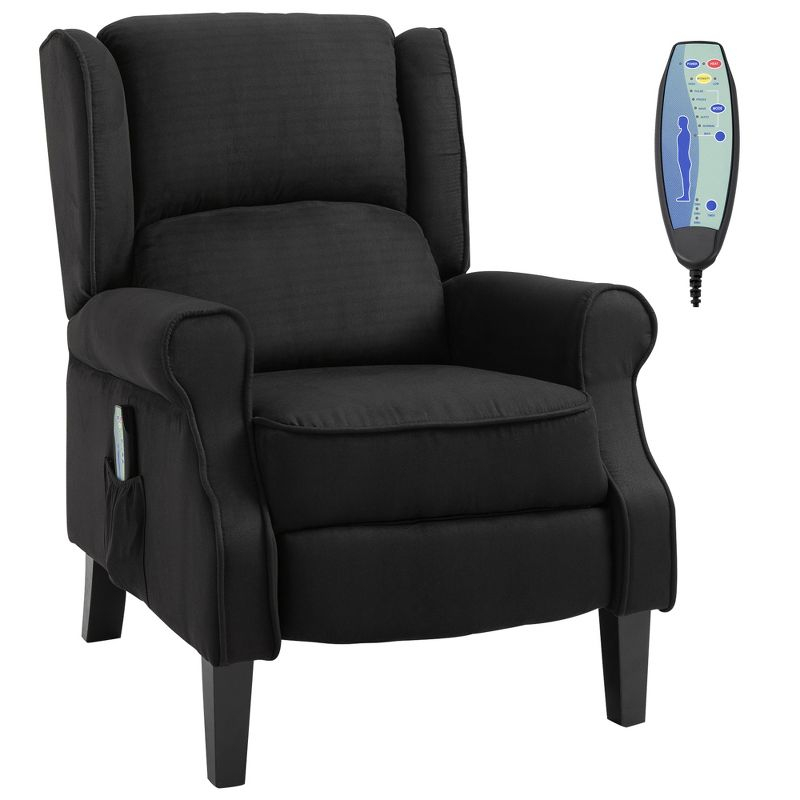 HOMCOM Wingback Heated Vibrating Massage Chair, Accent Sofa Vintage Upholstered Massage Recliner Chair, Black