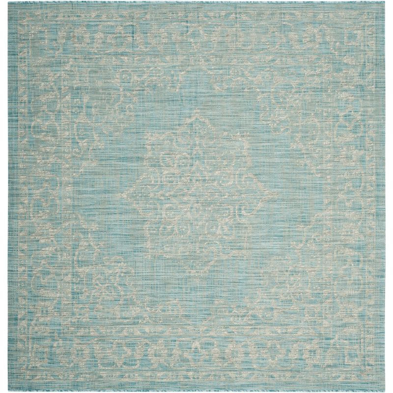 Courtyard CY8481 Power Loomed Indoor/Outdoor Area Rug - Aqua/Grey - 6'7"x6'7" - Safavieh.