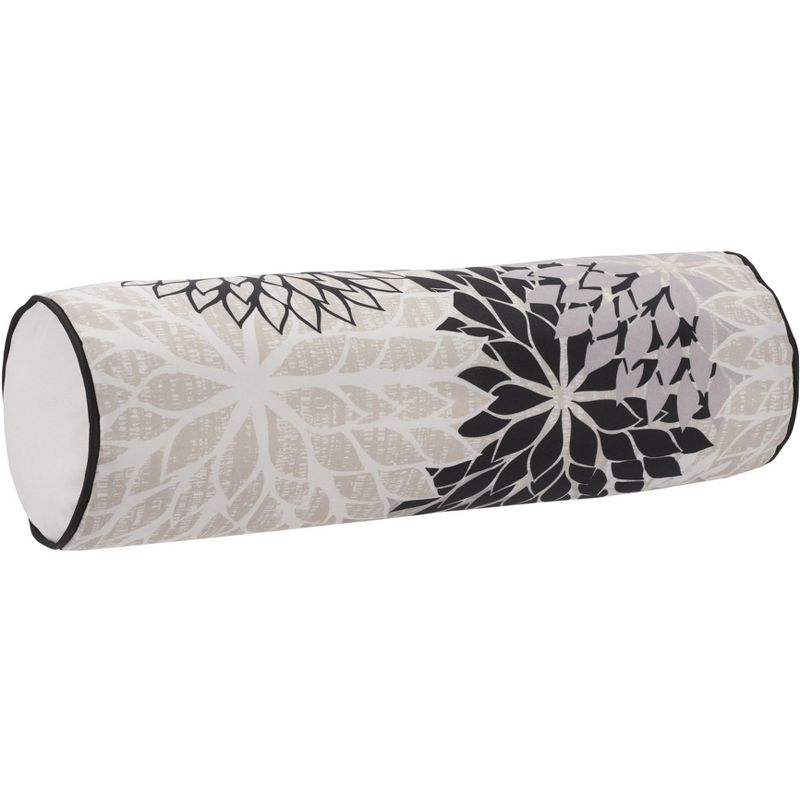Mina Victory Aloha Floral Tropical Outdoor Throw Pillow Black White 6" x 20"