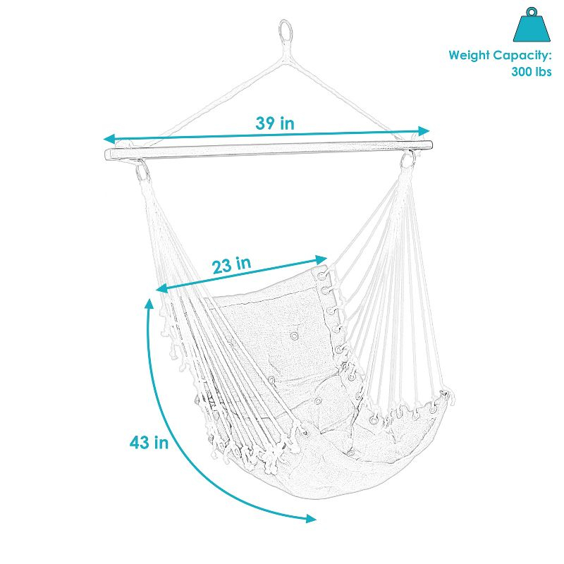 Sunnydaze Large Tufted Victorian Hammock Chair Swing for Backyard and Patio -  300 lb Weight Capacity - Sea Grass