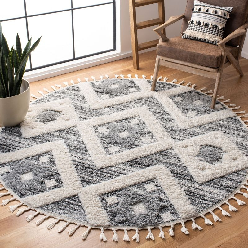 Moroccan Tassel Shag MTS664 Power Loomed Indoor Area Rug - Grey/Ivory - 8' Round - Safavieh